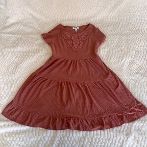 Girls' Rust Dress with Lace Detail